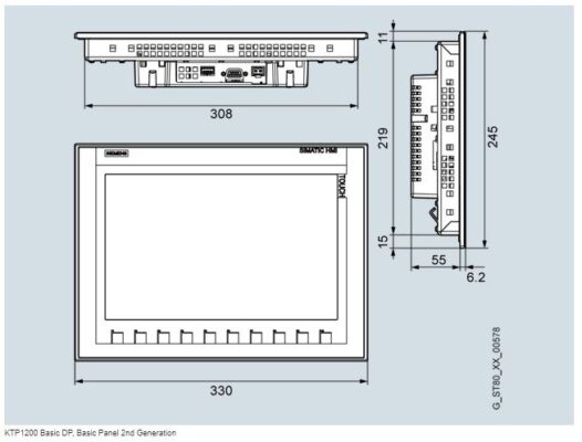 Kích thước màn hình màn hình HMI 6AV2123-2MA03-0AX0 Siemens